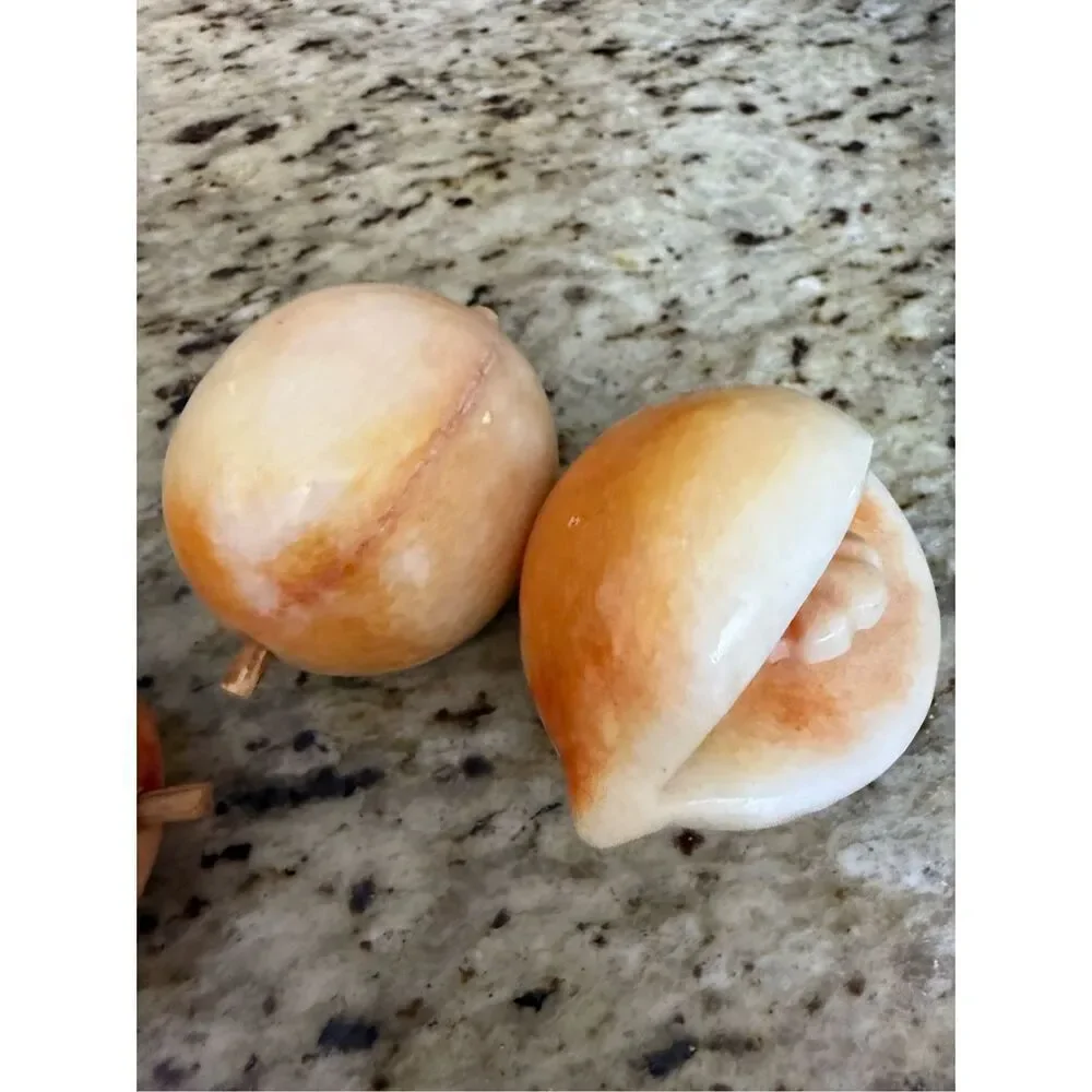 Vintage Alabaster Stone Fruit – Set of 3 Hand-Carved Realistic Decorative Fruit
